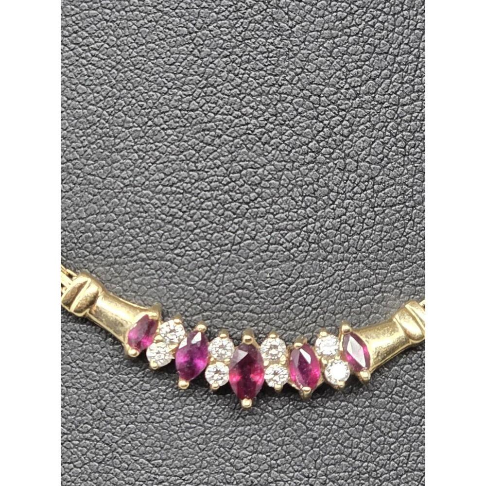 14k Gold 1.46ctw Natural Ruby & Diamond Cluster Necklace 16"